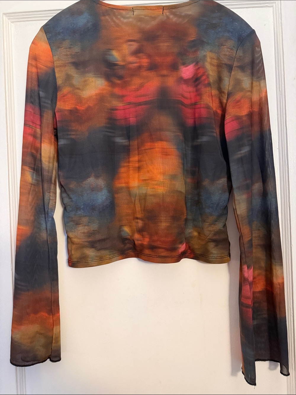 Madden NYC Multicolor Abstract Long-Sleeve Mesh Top - Picture 2 of 2